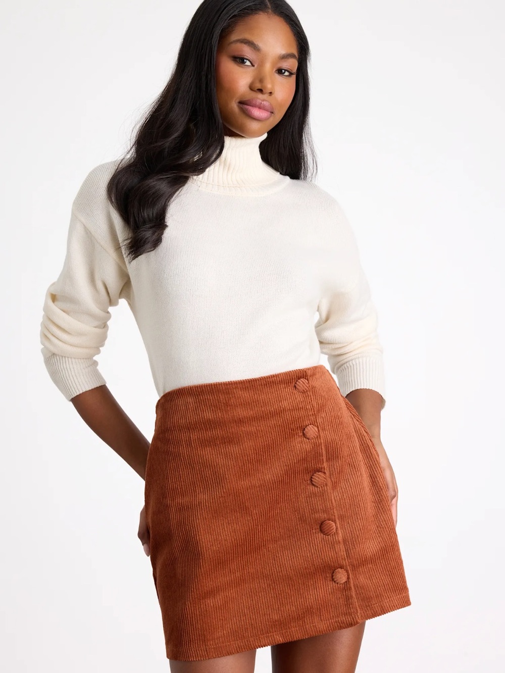 Katherina Rust Brown Button Front Corduroy Skirt
